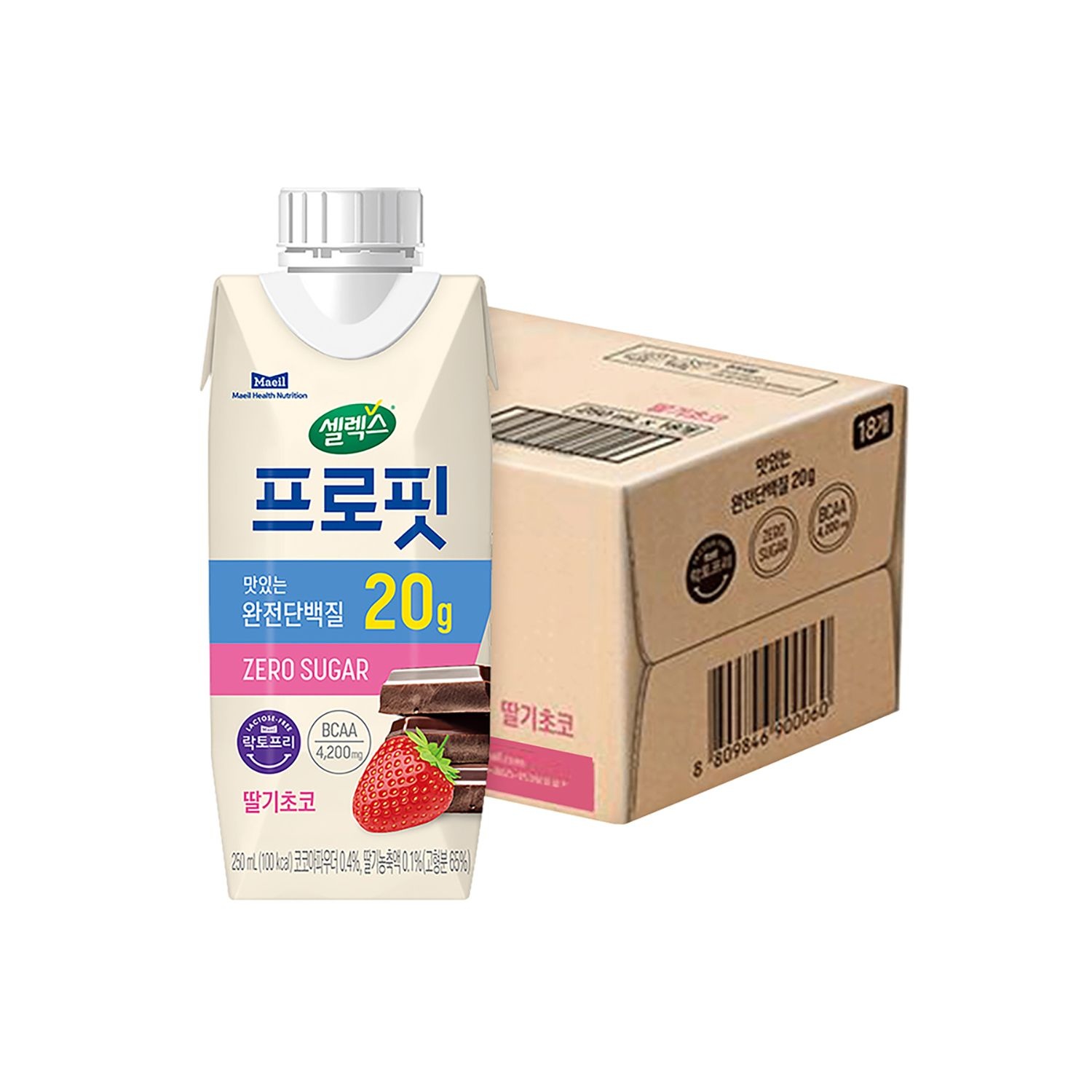 [롯데백화점] 셀렉스 프로핏 완전단백질 딸기초코 드링크 250ml 18입 (1박스)