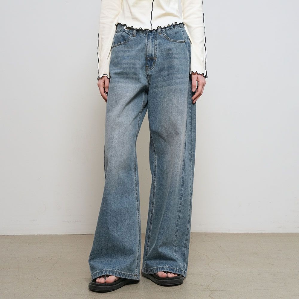 WOMAN 스냅 디테일 와이드 데님 팬츠 [BLUE] / WBE3L11508