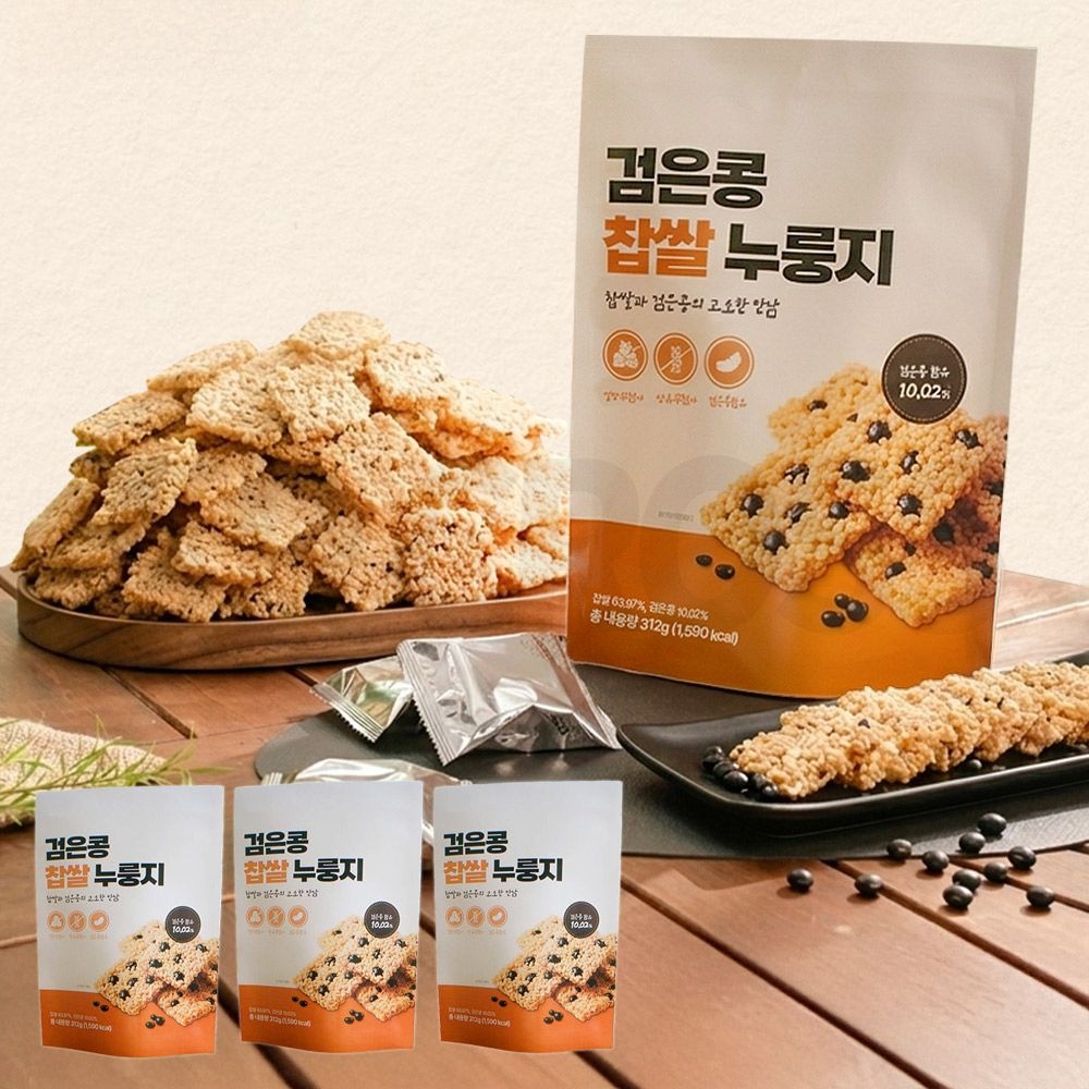 [HEFEI MI LAOYE FOOD CO., LTD]정가네 든든한끼 검은콩 찹쌀 누룽지 탕 칩 스낵 설탕 당류 밀가루 없는 글루텐프리 영양 간식 누릉지