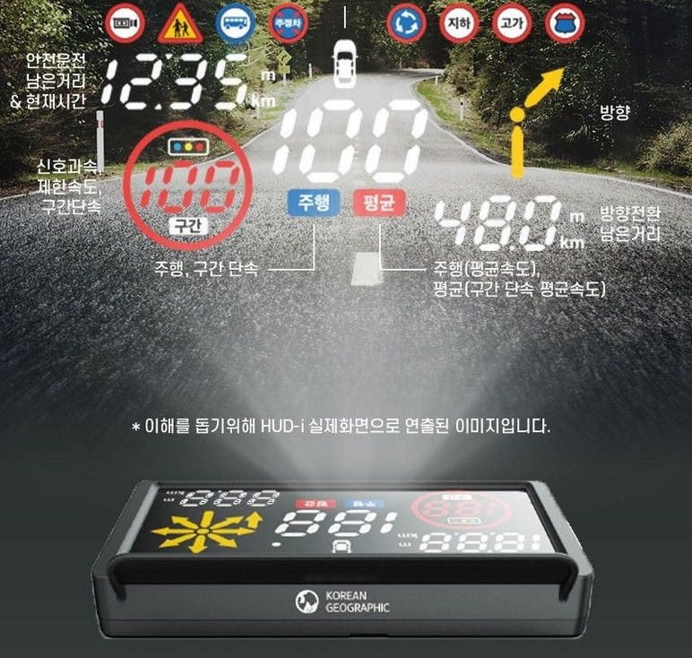 [오늘출발] 코리안 지오그래픽 HUD - i  음성인식 네비게이션 헤드업디스플레이 자동차 속도 표시