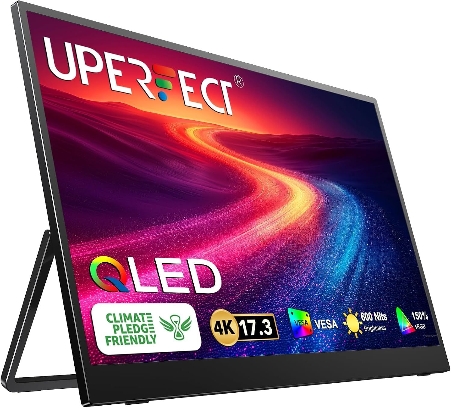 스탠드, 가방, VESA 규격이 포함된 UPERFECT 휴대용 모니터 21.5인치, FHD 1080P 100Hz QLED 125% sRGB 게이밍 모니터, 노트북,