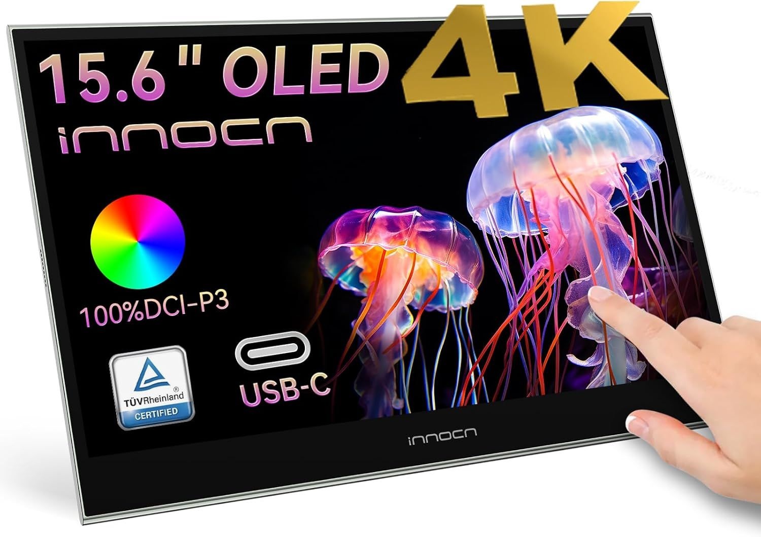 INNOCN 15.6인치 휴대용 OLED 터치 사진 편집용 세컨드 스크린, 4K, 100% DCI-P3, 100000:1, 10Bits, USB C 외부 모니터, 노트북,