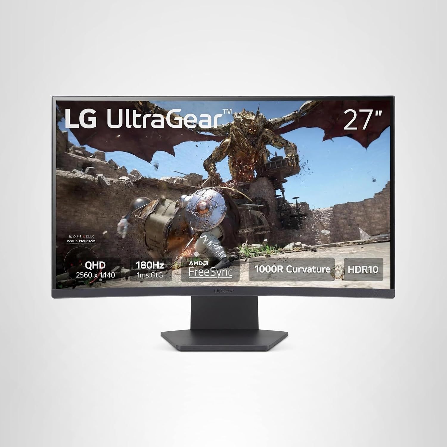 LG 27GS60QC-B Ultragear 27인치 곡면 게이밍 모니터 QHD (2560x1440) 180Hz 1ms 1000R AMD FreeSync HDR10 HDMIx2 DisplayPort 보더리스
