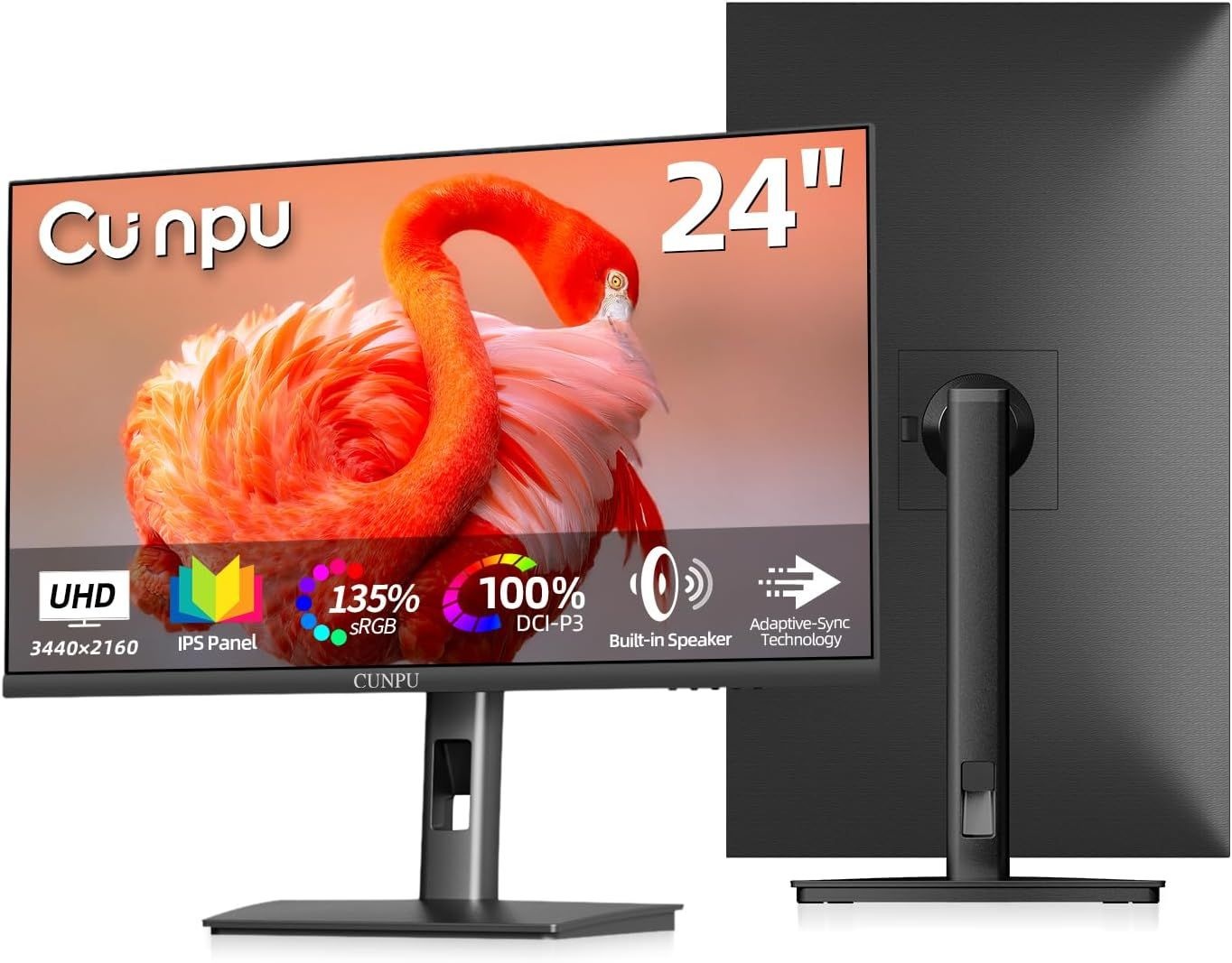 CUNPU 24인치 4K UHD USB-C Pro 수직 모니터, 노트북 및 맥용 100% DCI-P3 | ΔE<2, sRGB, 185 PPI 픽셀 완벽한 선명도, 내장