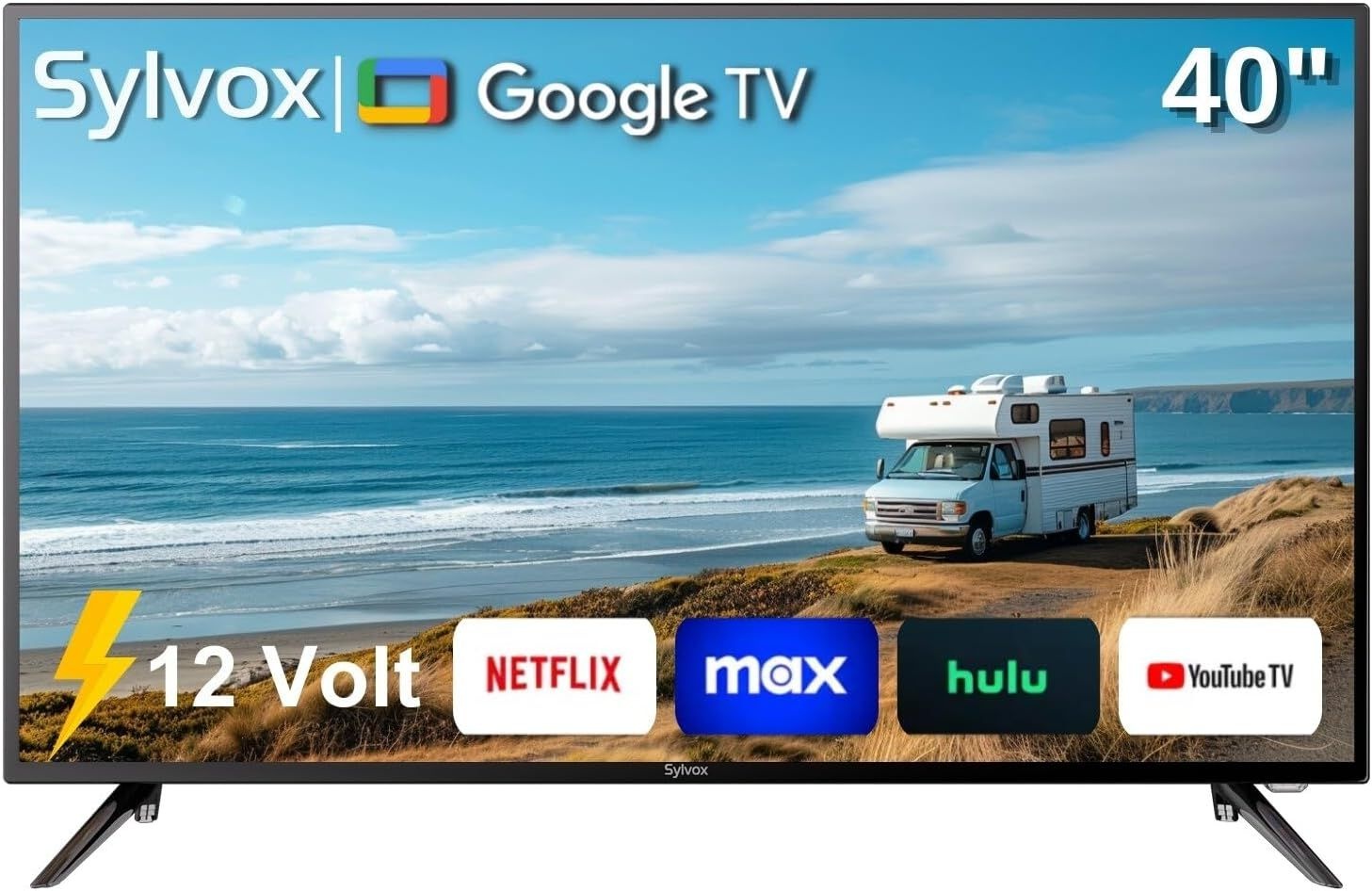 SYLVOX 40인치 RV TV, 12볼트 스마트 Google OS 탑재, 178° , HDMI/USB 포트, AC/DC 전원 지원, 캠핑카·모터홈·RV용 전압 보호