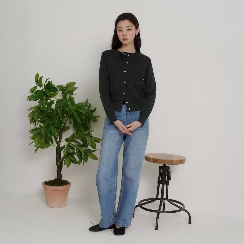 빈폴 레이디스 빈폴 레이디스 Essential 코튼 라운드넥 카디건 블랙 BF615AE015 1W6F5V 2J5R3Z