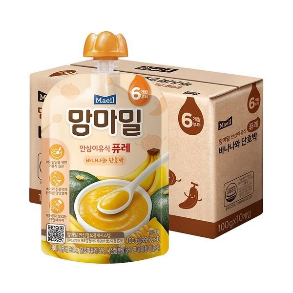 매일 [하프클럽]맘마밀 퓨레 바나나와 단호박 100g 20팩 (6개월)