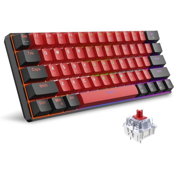 Snpurdiri [해외] Snpurdiri 60% 유선 기계식 키보드 PC용 미니 게이밍 61키 Windows XP 7 10 호환 블랙 레드 스위치 248805