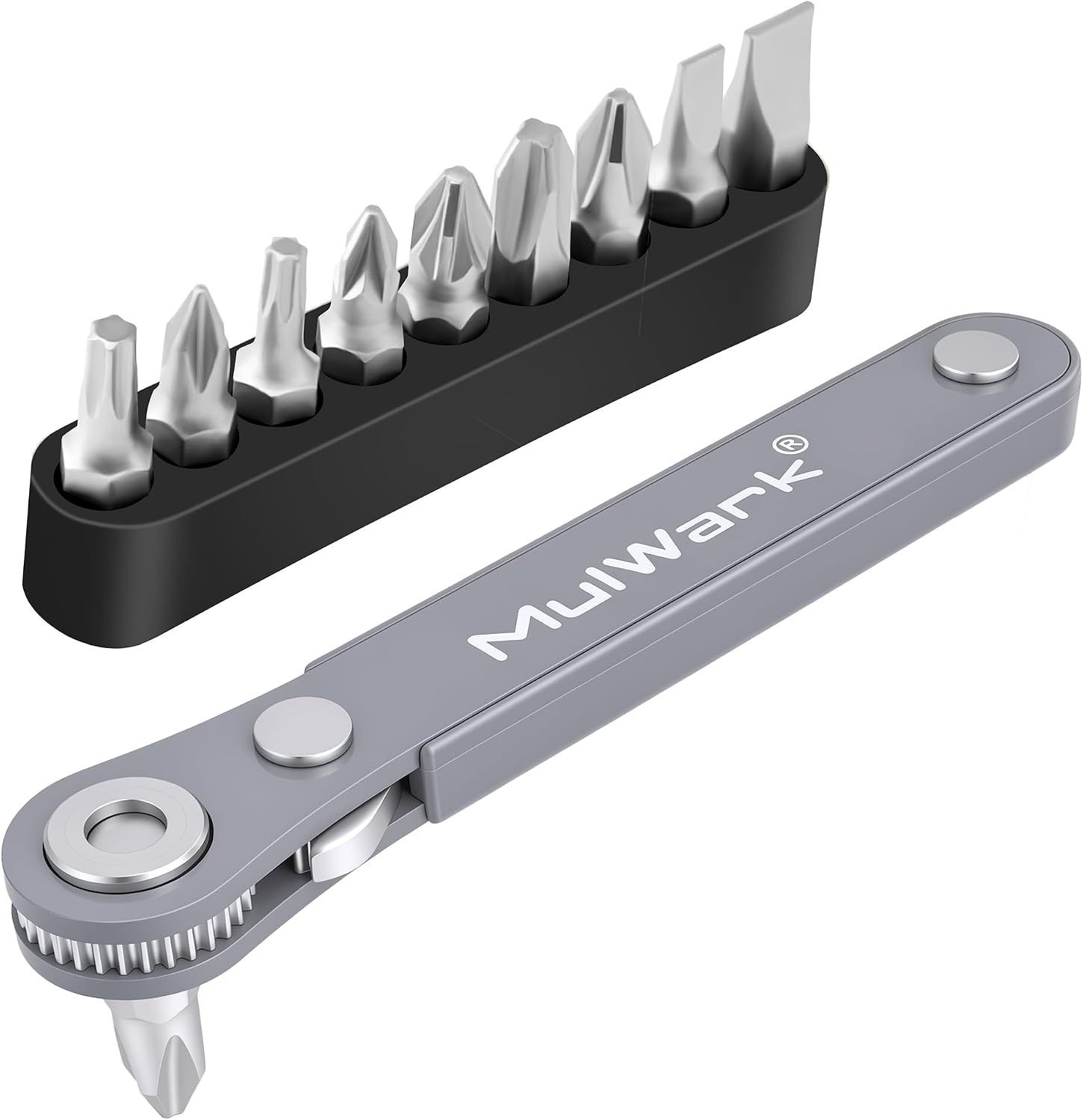 MULWARK 11pc 직각 드라이버 1/4 미니 라쳇 렌치 클로즈 쿼터스 포켓 세트, 고토크 및 로우 프로파일 - 90도 오프셋