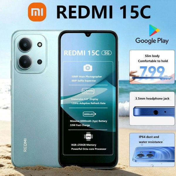 새로운 샤오미 레드미 15C 5G 듀얼심 휴대폰 50MP 메인 카메라