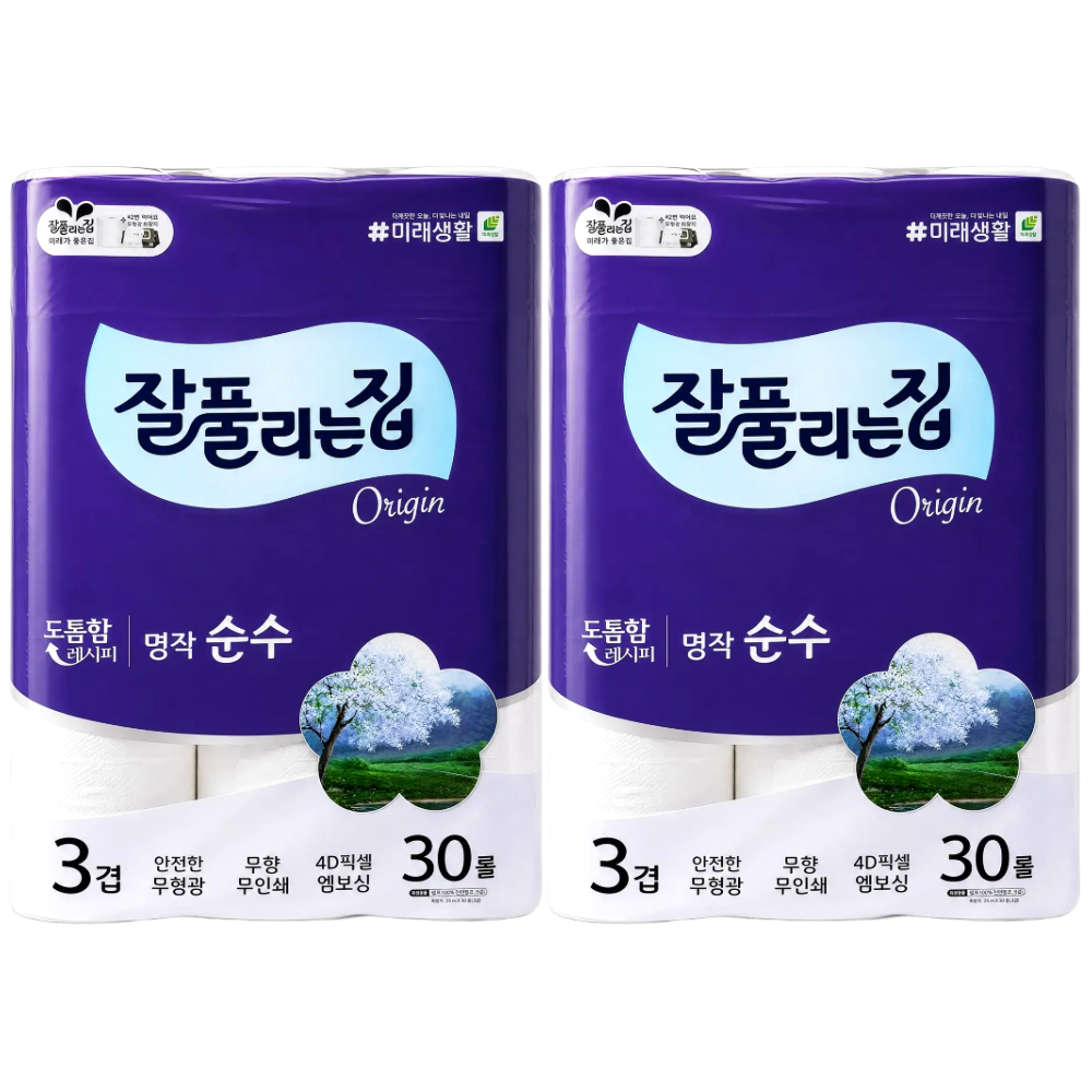 잘풀리는집 명작 순수 3겹 화장지 30m, 30롤, 2개
