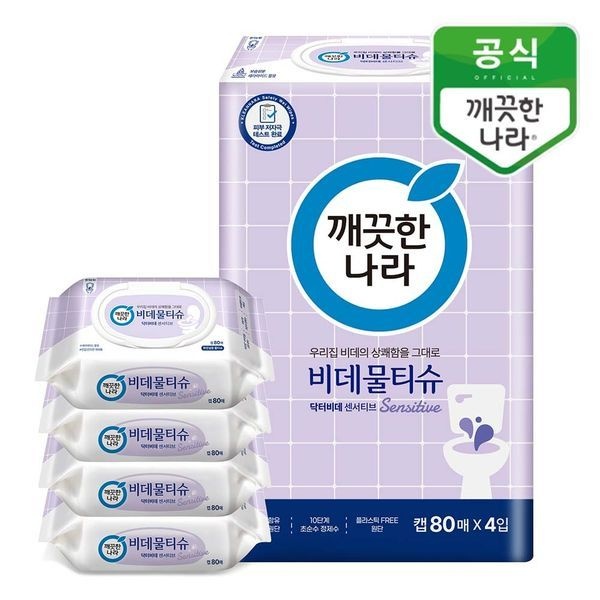 깨끗한나라 [하프클럽]깨끗한나라 비데물티슈 닥터비데 센서티브 캡형 80매 4팩