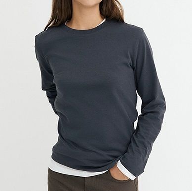 여자 베이직 기본 퍼펙트 라운드넥 긴팔 면 티셔츠 326903