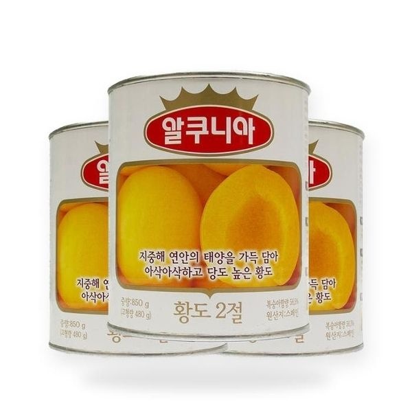 농심 알쿠니아 황도2절 850g 3개-과일캔 복숭아 과일통조림(SH)