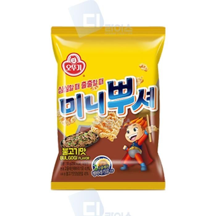 생산자:오뚜기라면주식회사 / 소재지:경기도 평택시 / 오뚜기 미니뿌셔 불고기맛 25봉(5봉x5입) 라면땅 라면과자 간식 부셔먹는 과자 스낵 어린이 학교 단체