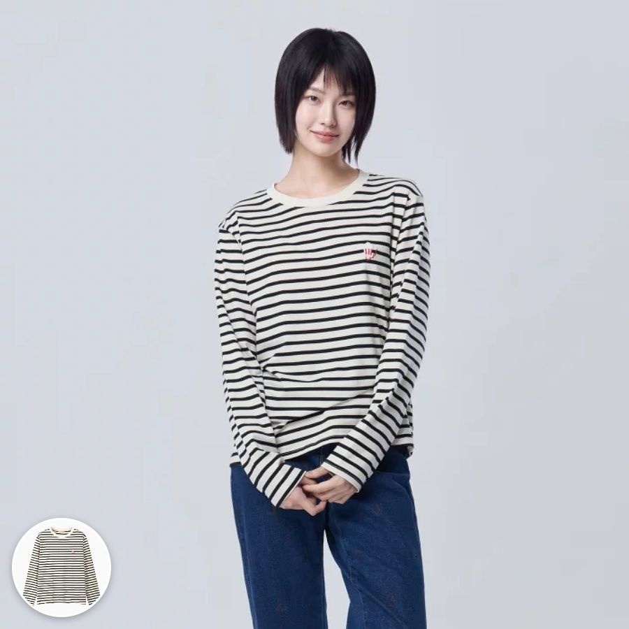 (주) 베네통코리아 베네통 [AK분당점] [베네통]스트라이프 자수 리브넥 긴팔 티셔츠 BATSF6641