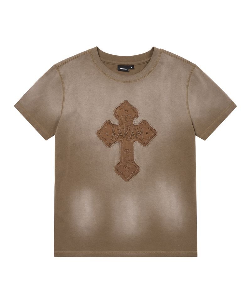 AAKAM [정품] 아캄 티셔츠 반팔티 여름 캐주얼 스트릿 AAKAM Dust Fade CROS2 Half Top (Brown)