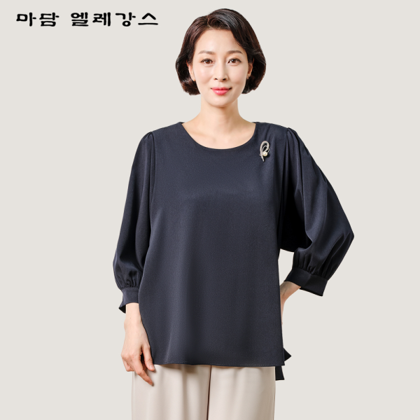 [패션플러스][마담엘레강스][마담엘레강스] 라운드 A라인 퍼프 블라우스 K241BL17_네이비