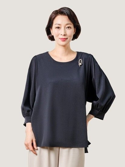 라운드 A라인 퍼프 블라우스 K241BL17_네이비