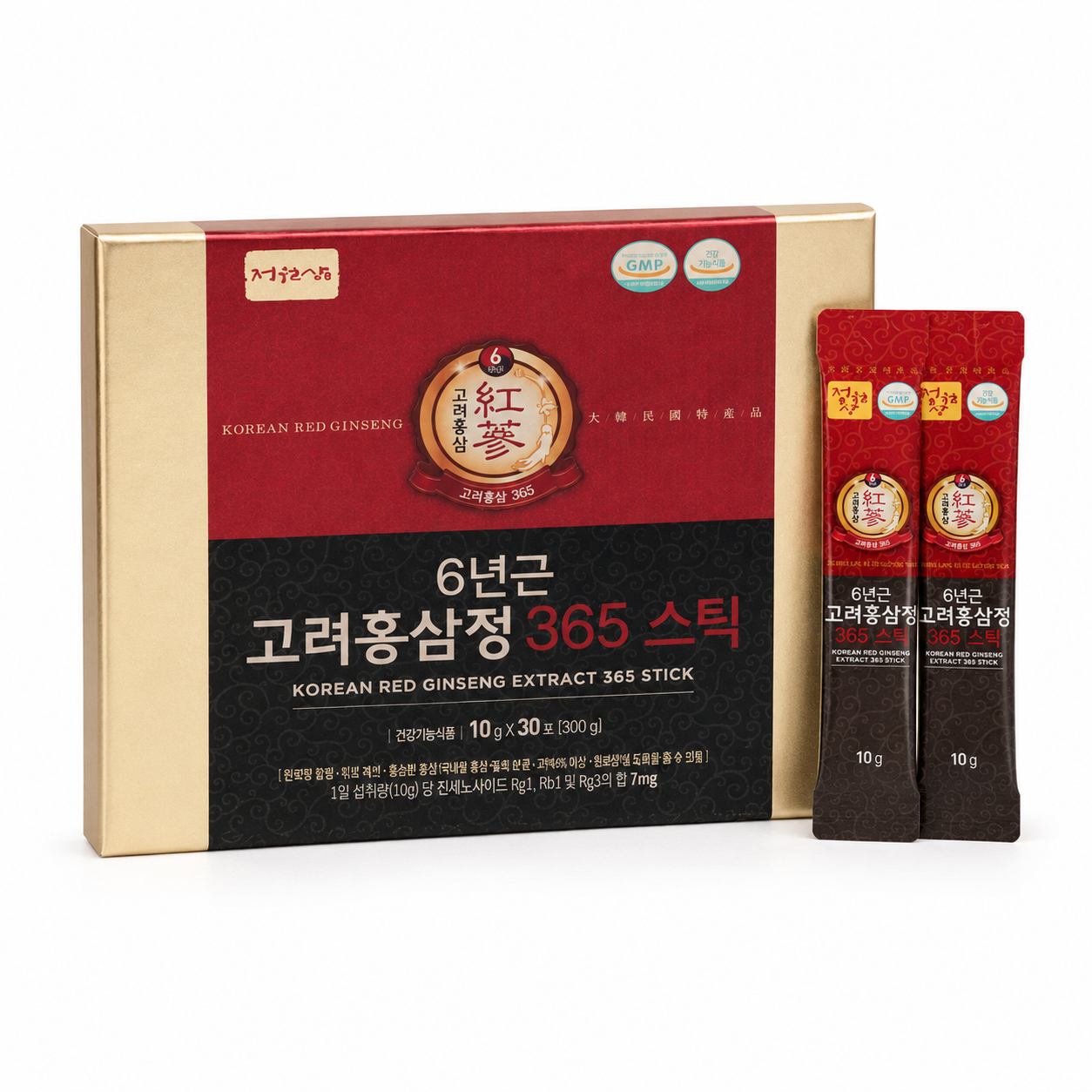 정원삼 6년근 고려홍삼정 365 스틱 선물세트 + 쇼핑백 300g 1개