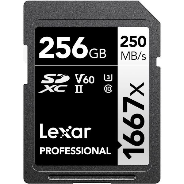 Lexar [해외] Lexar 렉사 256GB 전문가용 1667x SD 카드 UHS II C10 U3 V60 Full HD 4K 최대 250MB s 읽기 속도 SDXC 메모리 전문 사진작가 비디오