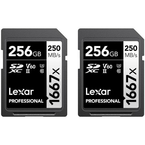 Lexar [해외] Lexar 렉사 256GB 2개입 전문가용 1667x SD 카드 UHS II C10 U3 V60 Full HD 4K 최대 250MB s 읽기 속도 SDXC 메모리 전문 사진작가