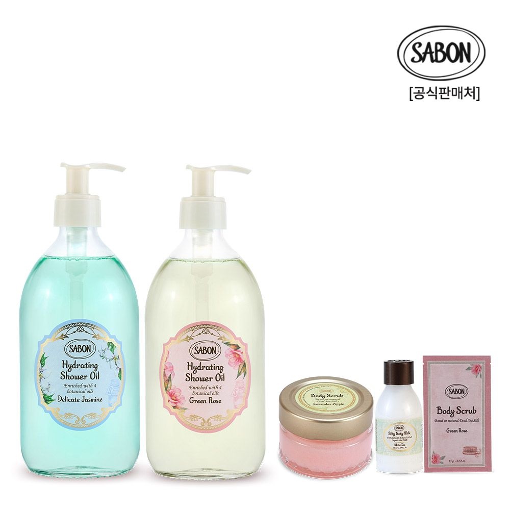 [롯데백화점] 사봉 하이드레이팅 샤워오일 자스민&그린로즈 500ml 듀오 세트