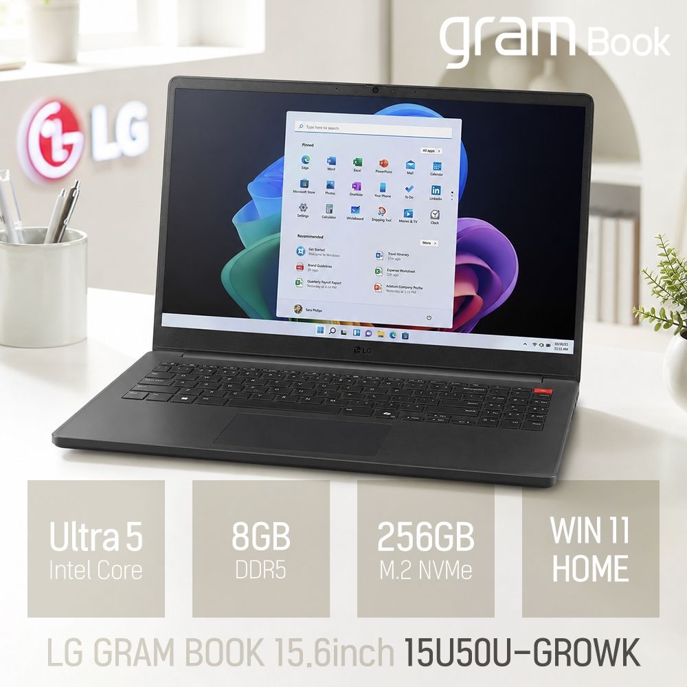 ⓒ LG전자 그램북 15U50U-GROWK 인텔 울트라5 8GB 256GB 윈도우11 / 15.6인치 대학생 가벼운 AI 사무용 인강용 노트북
