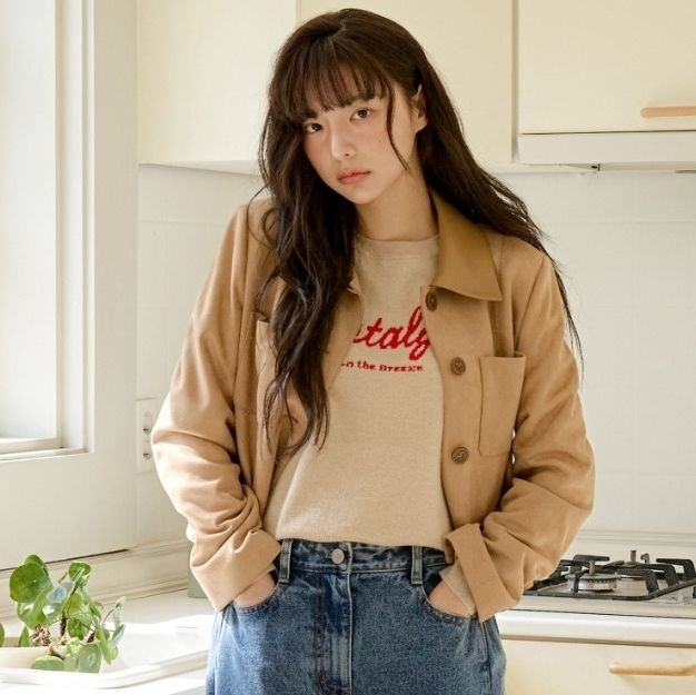 [롯데백화점] 올리브데올리브 카라배색 스웨이드 크롭자켓  OH5XJ169