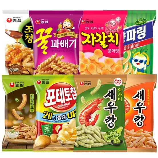 [딜크릿] 포테토칩4봉+새우깡4봉+꿀꽈베기4봉+조청유과4봉