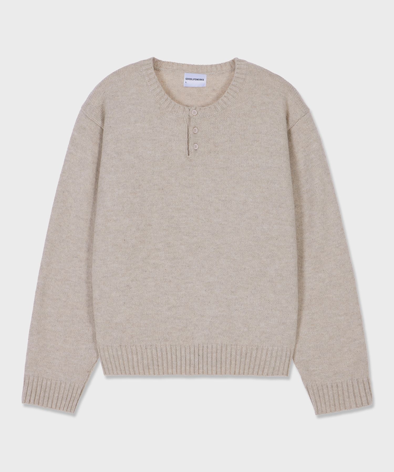 [unisex] 오버핏 버튼 헨리넥 니트 베이지