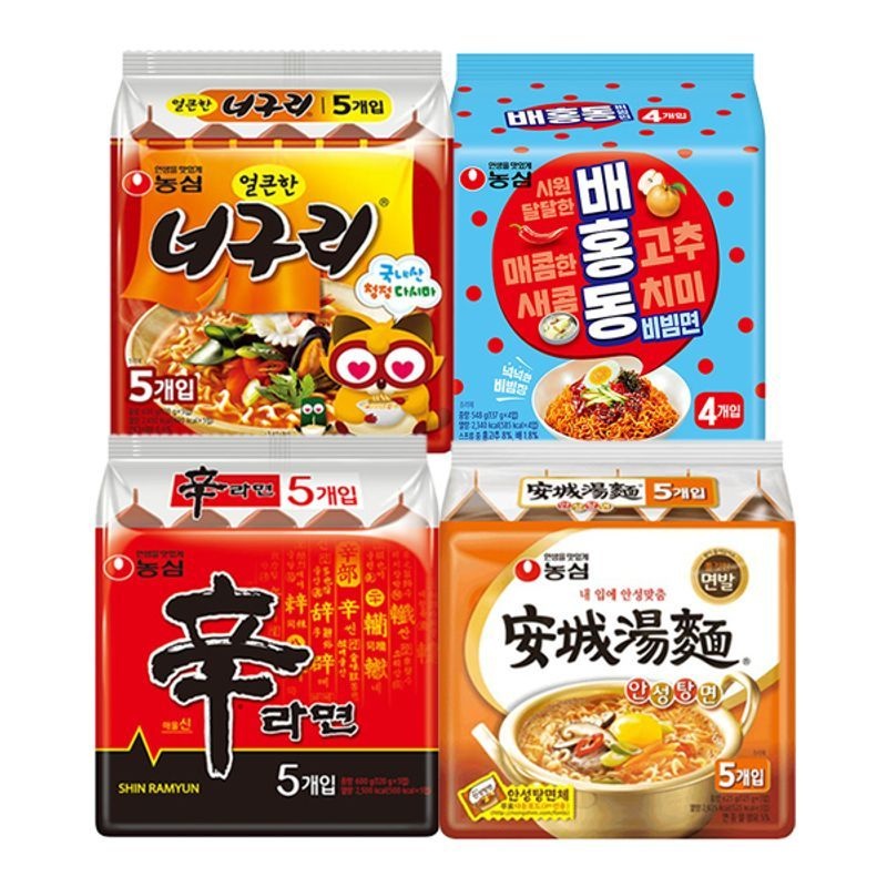 농심 신라면 5봉 + 안성탕면 5봉 + 너구리 5봉 + 배홍동 비빔면 4봉e[35936193]