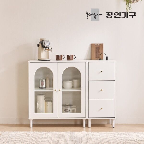 장인가구 [장인가구] (무료배송) 쿠르바 모루유리 1200 주방 수납장 세트 (800수납장,400서랍장)