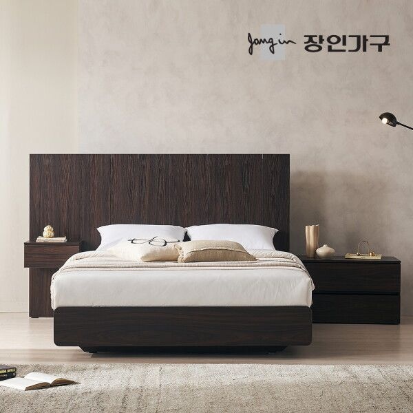 장인가구 [장인가구] 까르뎅차콜 E0등급 LED 호텔 평상형 침대 프레임 Q +유로탑