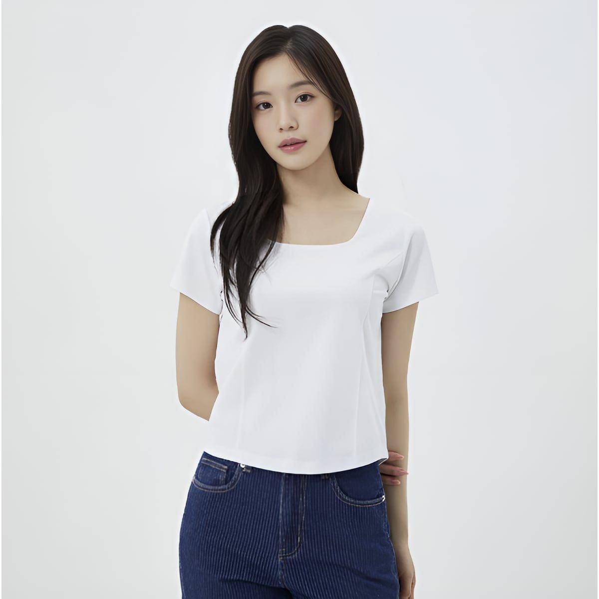 스퀘어넥 절개 크롭 티셔츠 (PS2CH402)