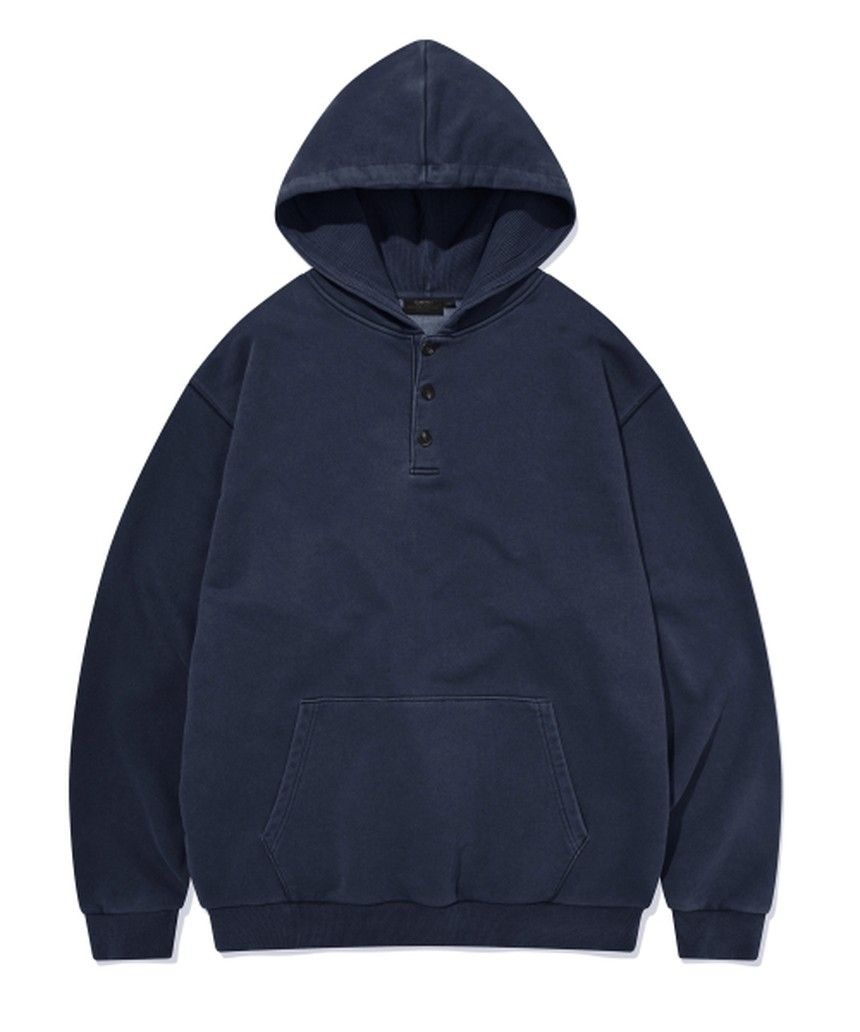 카네이테이 PIGMENT WASHED HENLEY NECK HOODIE (NAVY) K26F-TOH-578-NA