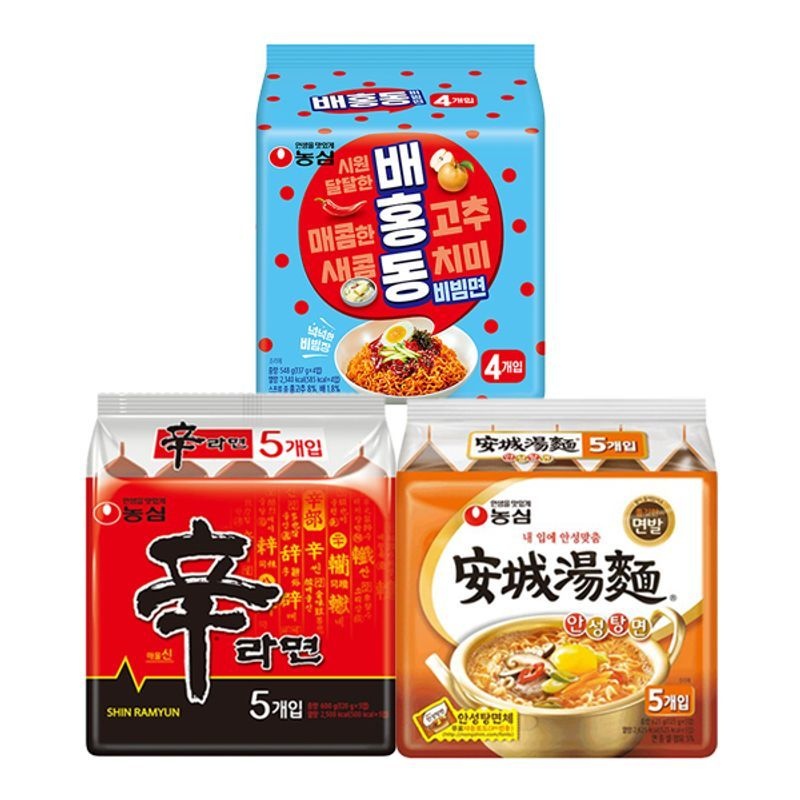 농심 신라면 5입 + 안성탕면 5입 + 배홍동 비빔면 4입