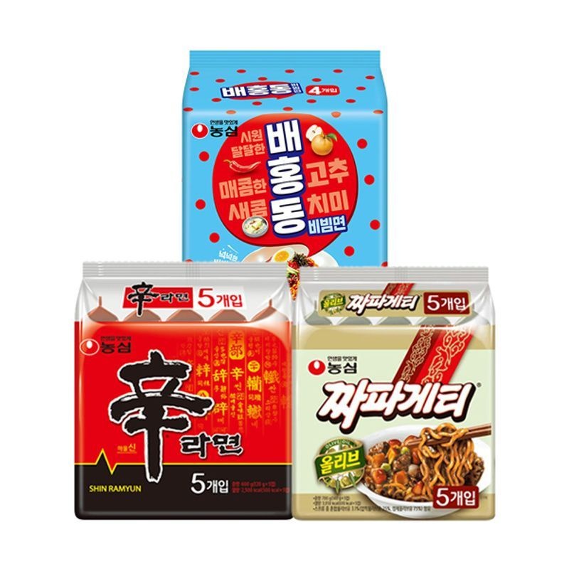 농심 신라면 10봉 + 짜파게티 5봉 + 배홍동 비빔면 4봉