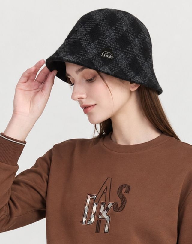 닥스 골프 [26FW] [ONLINE EXCLUSIVE] 블랙 체크 니트햇 DNHE6F902BK
