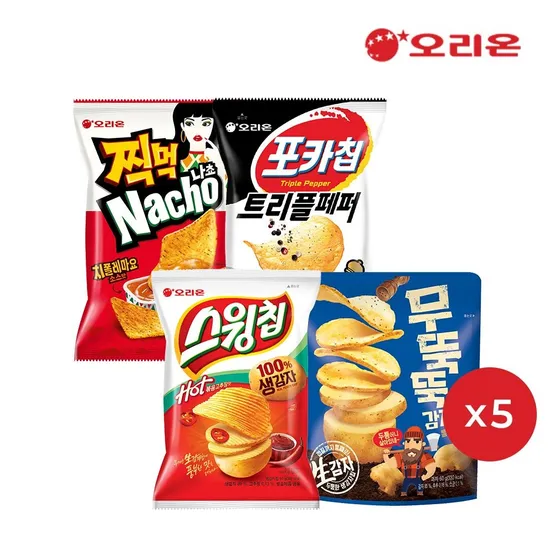 오리온 찍포무스 스낵세트(4종 20개)(찍먹나쵸치폴레 5+포카칩 트리플페퍼 5+무뚝뚝감자칩 5+스윙칩 볶고 5)