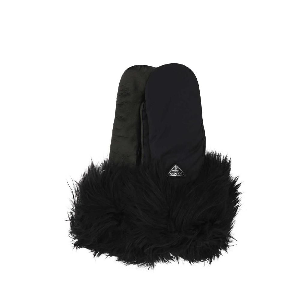 프라다 [X45]프라다 1GG1092DEV F0002 Black nylon and nappa leather gloves 여성 장갑 글로브 니트 가죽