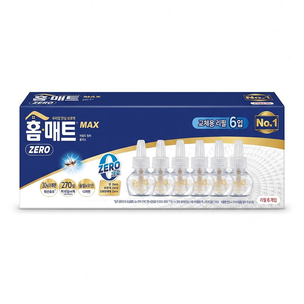 홈매트 맥스 리퀴드 제로 모기약 리필 45일 x 6개 270일 전기모기약 액체 액상 전자모기향 교체용 무향