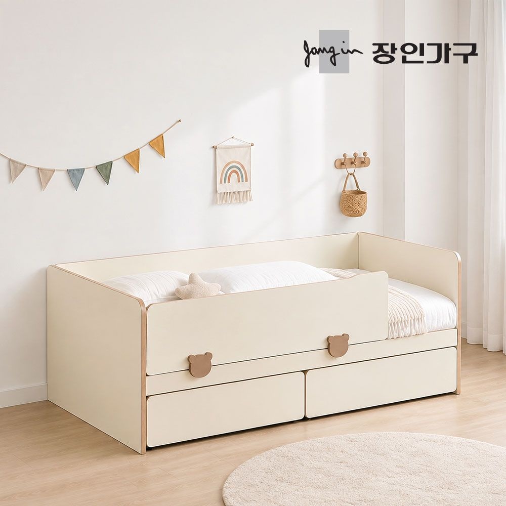 장인가구 로빈 어린이 데이베드 서랍형 수납침대 프레임SS+가드+파워본넬