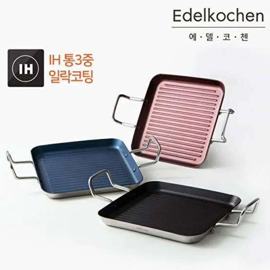 [에델코첸]통3중(3Ply) 일락코팅 인덕션(IH) 사각그릴팬-24cm