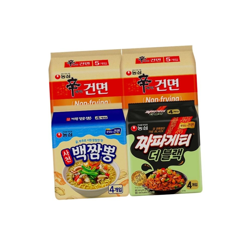 신라면건면 10개 +짜파게티 더블랙 4개 + 사천백짬뽕 4개 총 18개