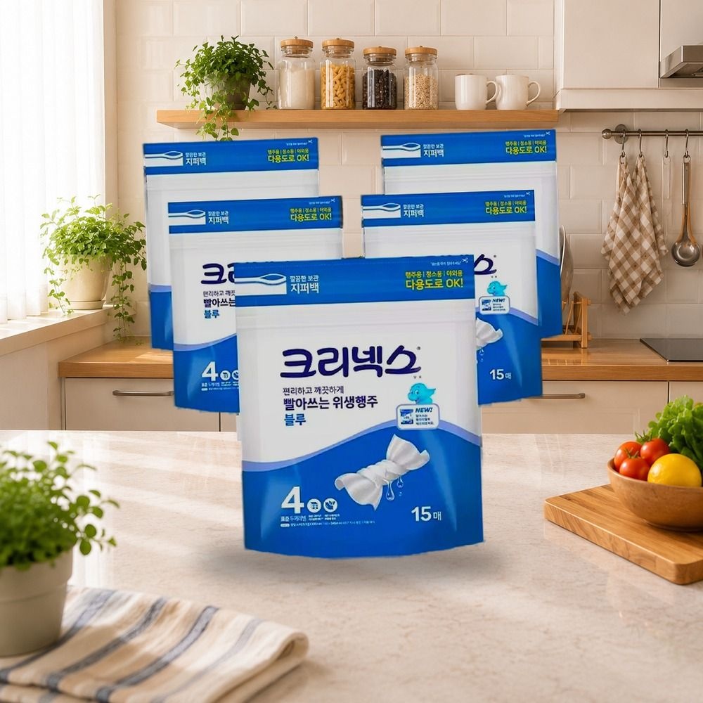 크리넥스 빨아쓰는 위생행주 블루 점보 15매 5개