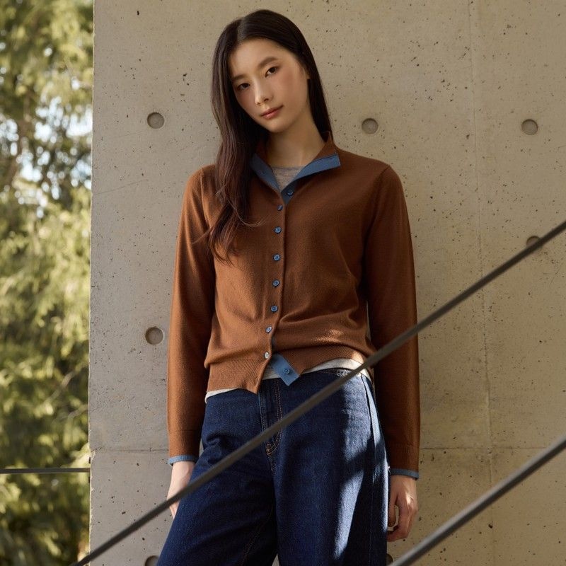 M12 26F/W 하이넥 버튼 배색 가디건 3종 852206