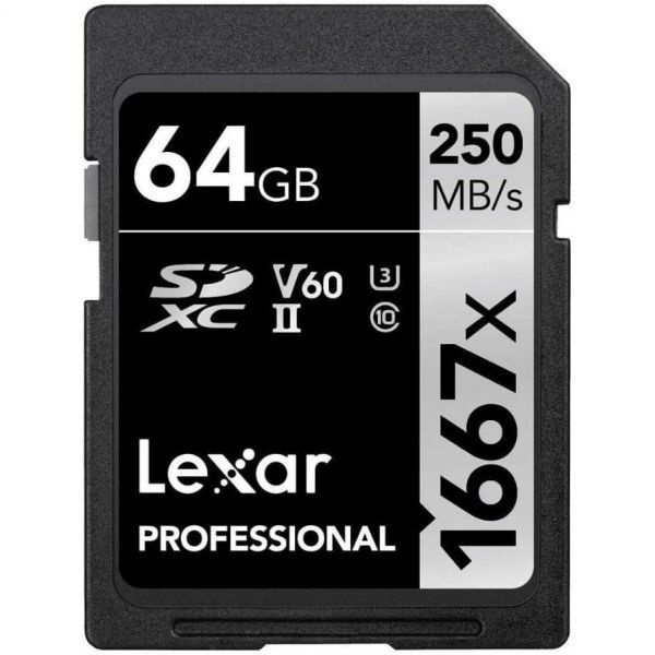Lexar [해외] Lexar 렉사 64GB 전문가용 1667x SD 카드 UHS II C10 U3 V60 Full HD 4K 최대 250MB s 읽기 속도 SDXC 메모리 전문 사진작가 비디오