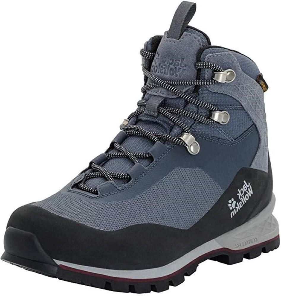 잭울프스킨 [해외] Jack Wolfskin 여성용 All Terrain Pro Texapore 미드 방수 하이킹 부츠 페블 그레이/버건디 [호환]