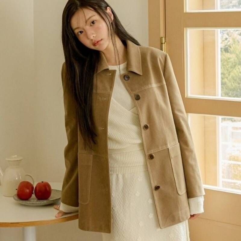 올리브데올리브 플랫 카라 스웨이드 싱글자켓 OL5AJ801